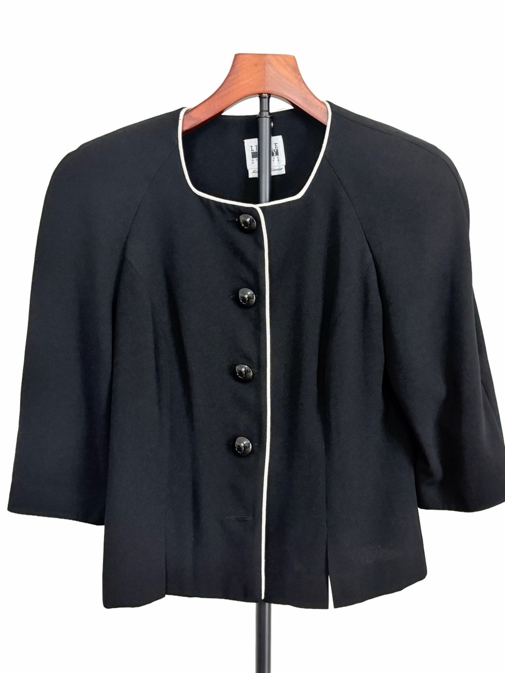 Leslie Fay Black Blazer Jacket with White Trim Vintage 90s Refined Polished